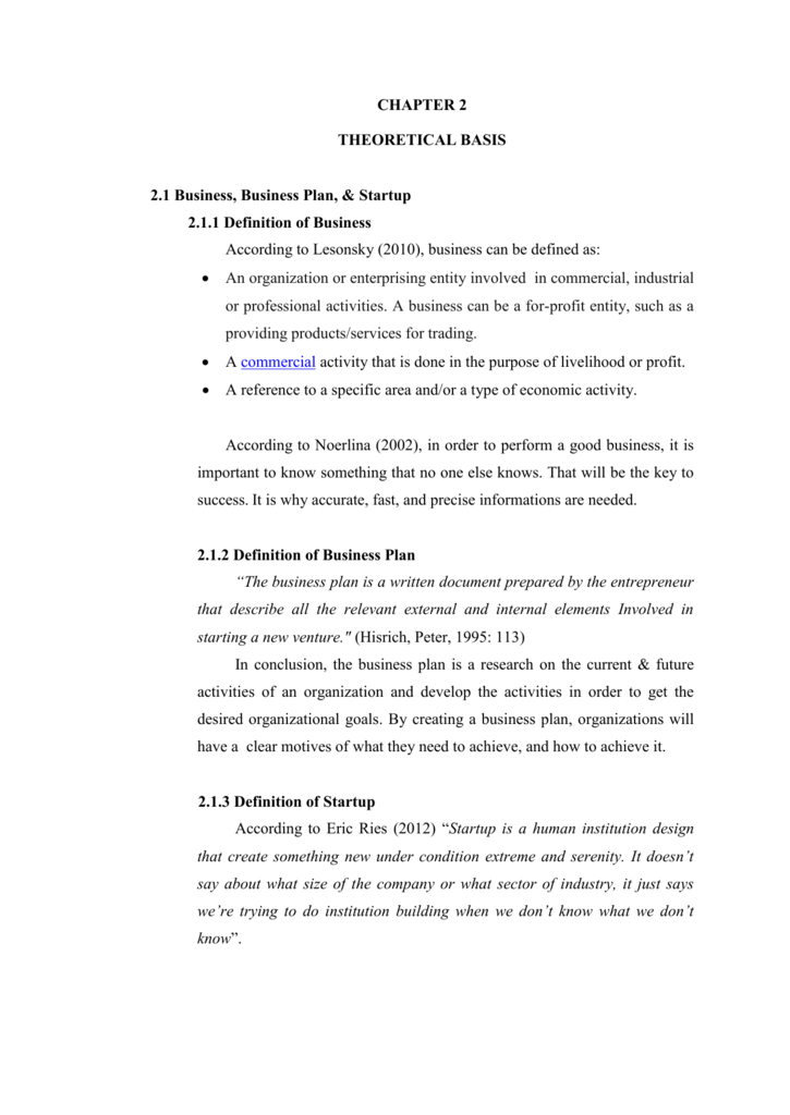 chapter 2 business plan sample