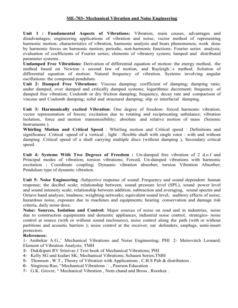 Me 703 Mechanical Vibration And Noise Engineering
