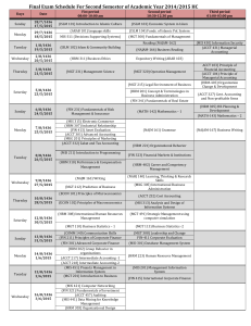 Final Exam Schedule for Second Semester 2014