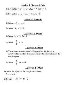 Algebra 1 Chapter 1 Quiz