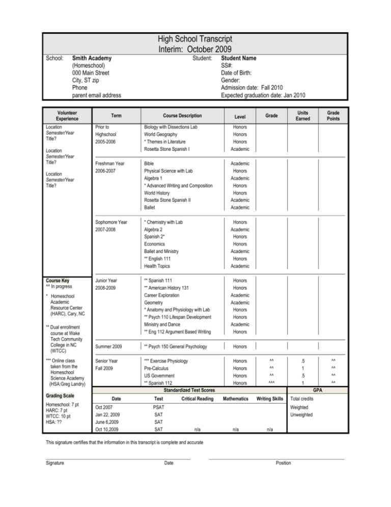 Transcript example by year