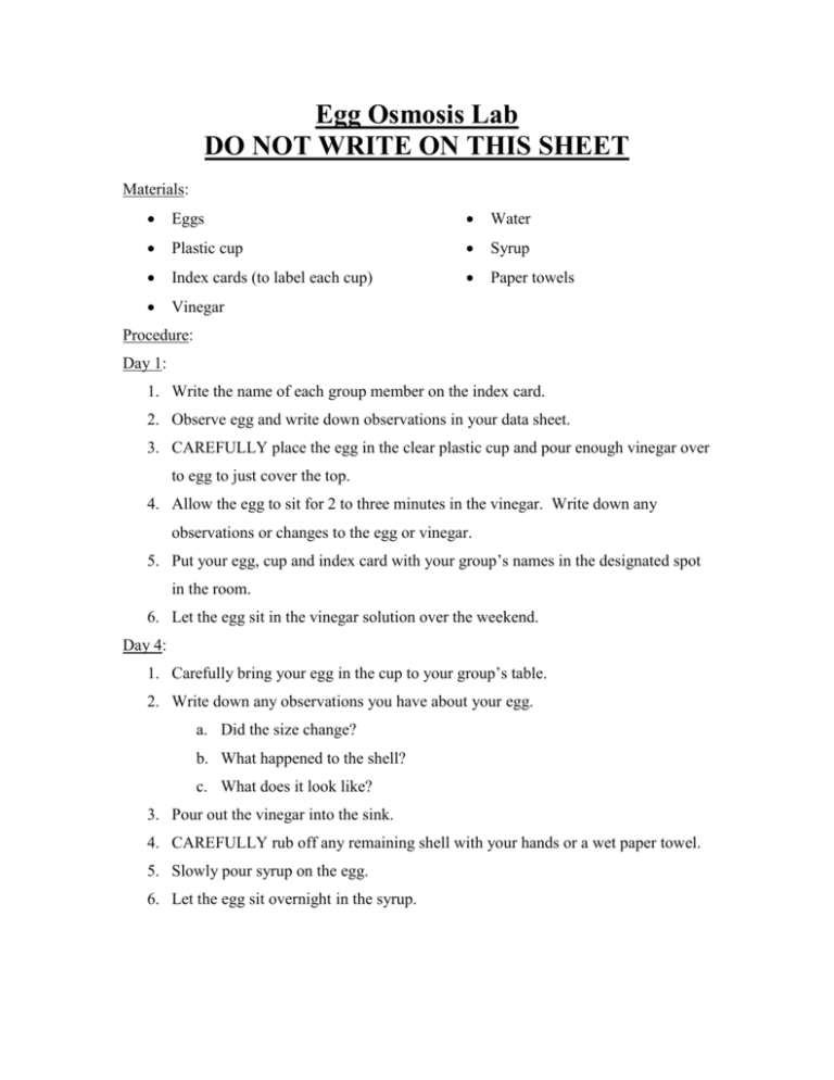 Egg Osmosis Lab