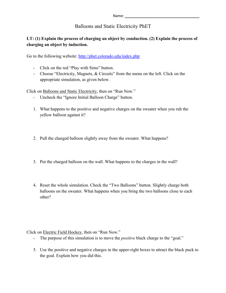 Static Electricity Worksheet Answers