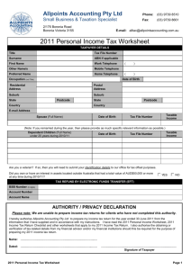 PERSONAL INCOME TAX WORKSHEET – 2003