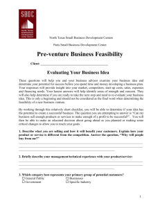 Pre-Venture Business Feasibility