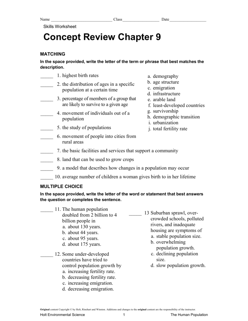 Holt Environmental Science Worksheet Answers - A Worksheet Blog