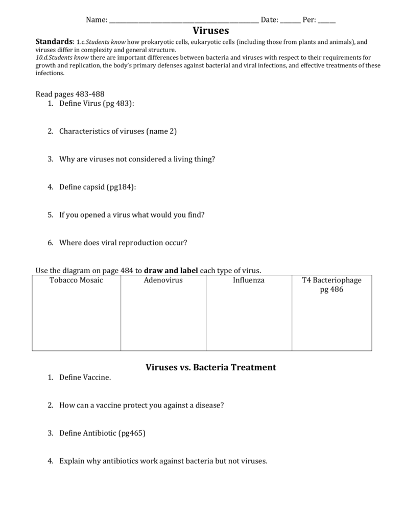 Bacteria Worksheet Throughout Viruses And Bacteria Worksheet