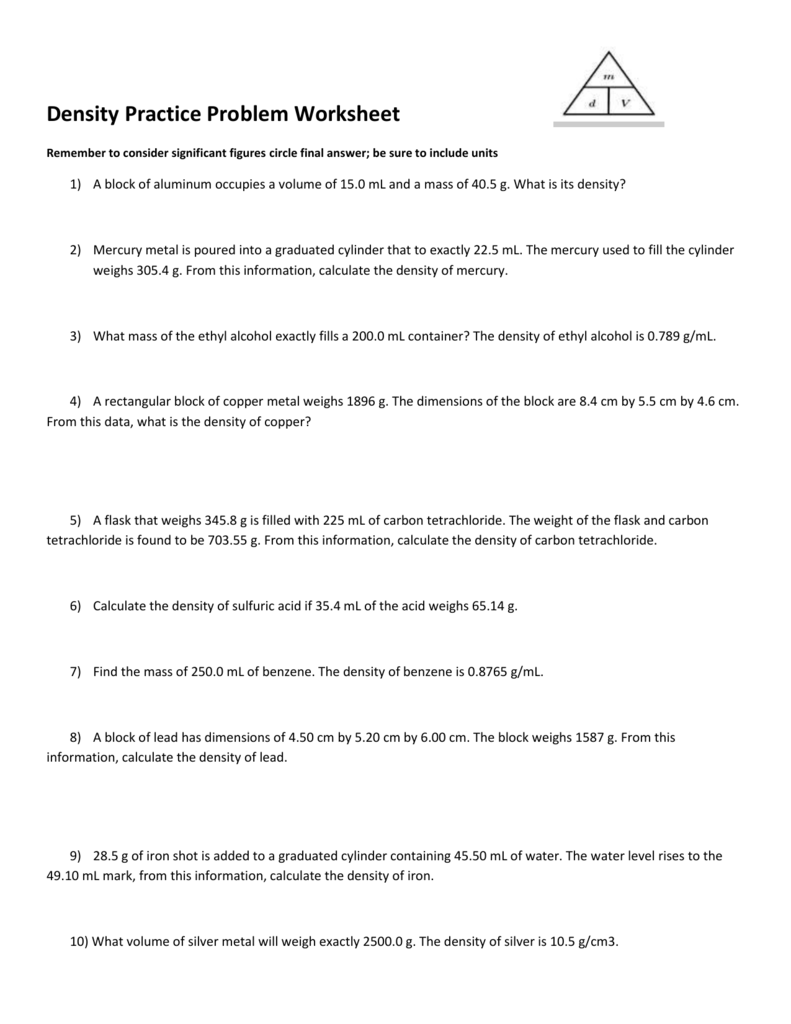 density practice problems key With Density Practice Problem Worksheet Answers