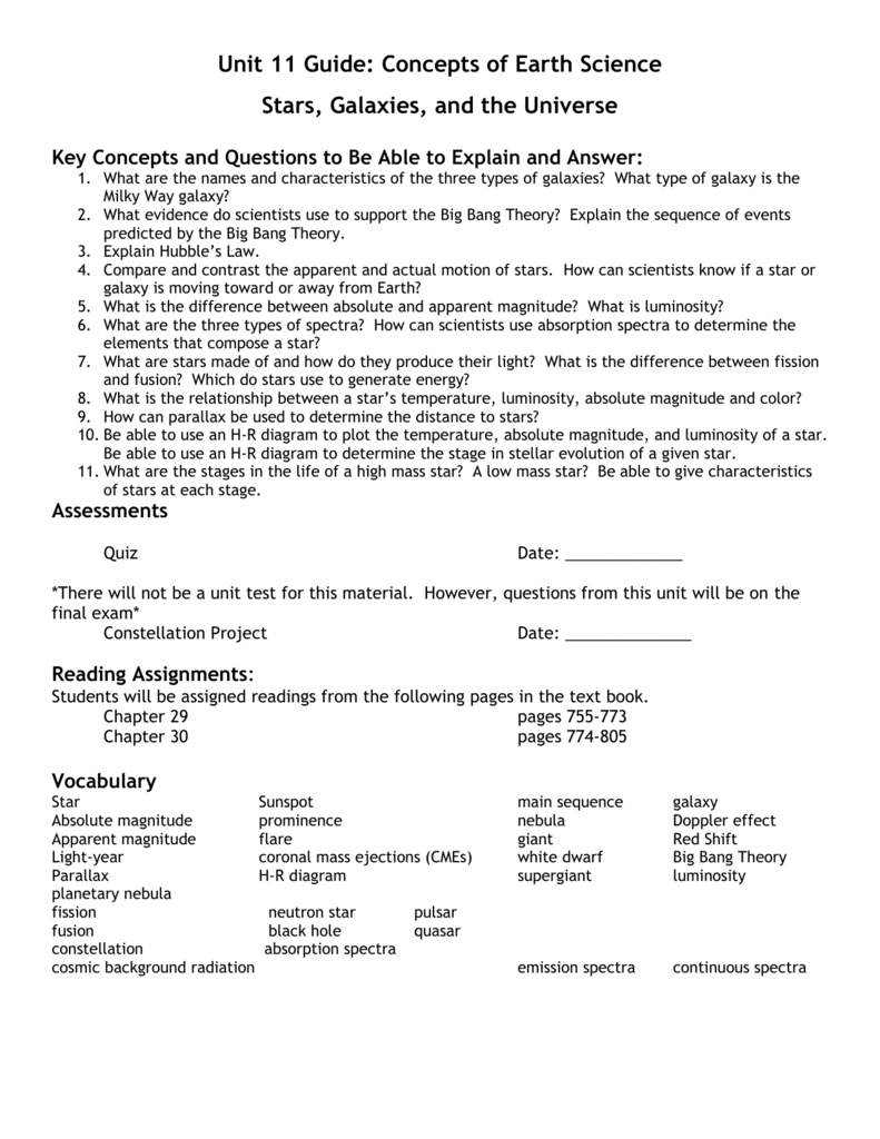 Stars And Galaxies Worksheet Answers