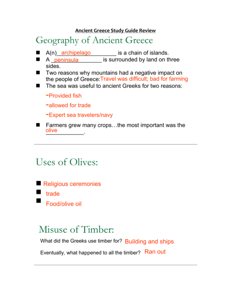 Ancient Greece Study Guide Review Ancient Greece Study Guide Review