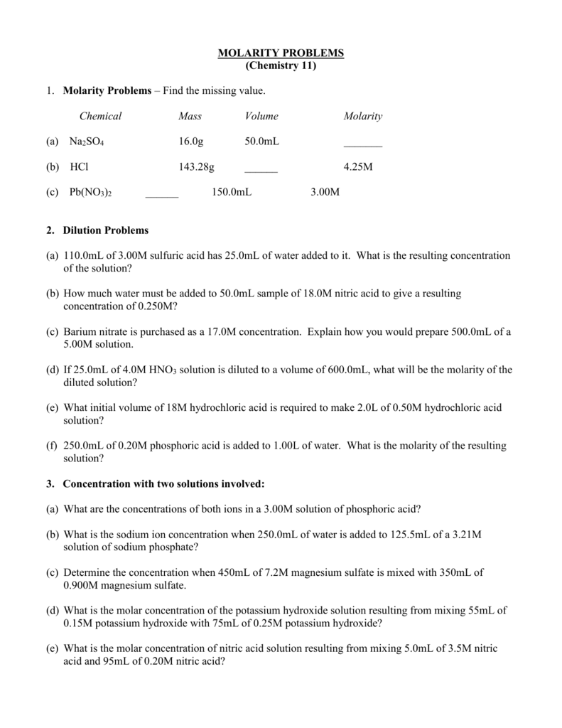 MOLARITY PROBLEMS