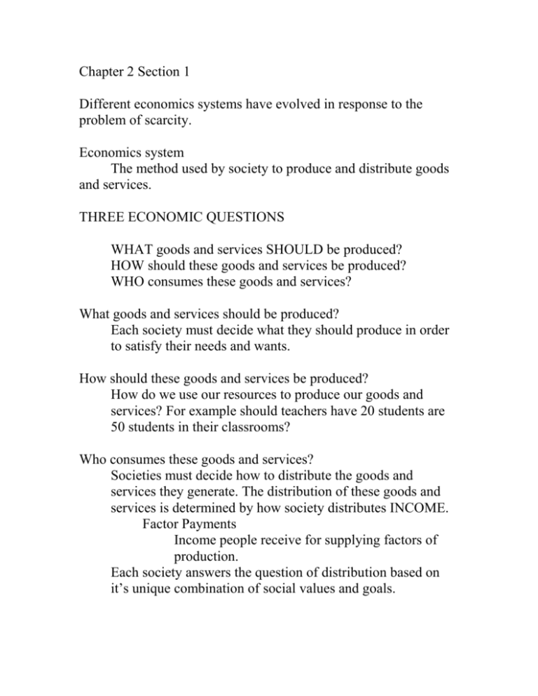 Chapter 2 Section 1 Economics