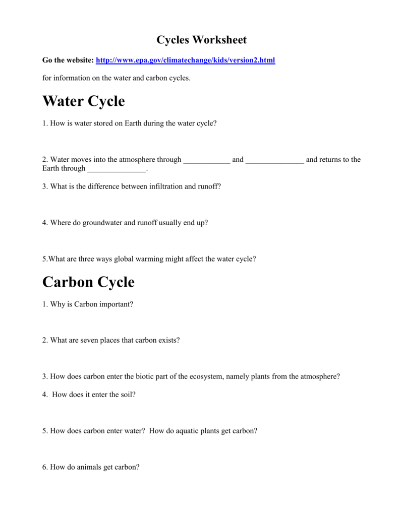 Cycles  Worksheet With Cycles Worksheet Answer Key