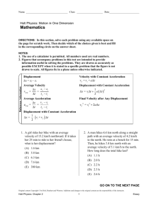 Motion in One Dimension Physics Worksheet