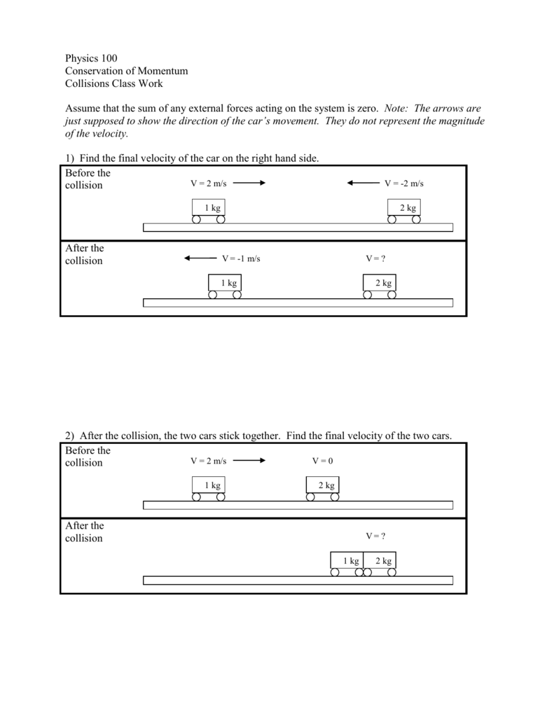 Conservation Of Momentum Worksheet