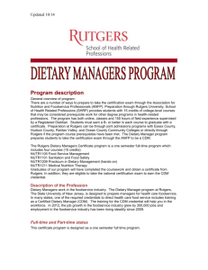 Dietary Managers - Rutgers: School of Health Related Professions