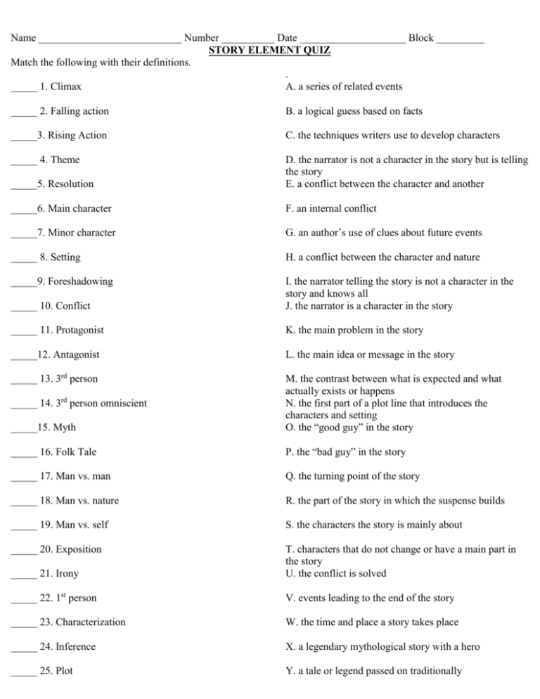 STORY ELEMENT QUIZ