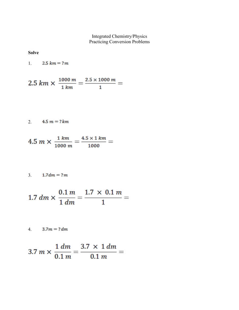 Integrated Chemistry Physics Practicing Conversion Problems Solve