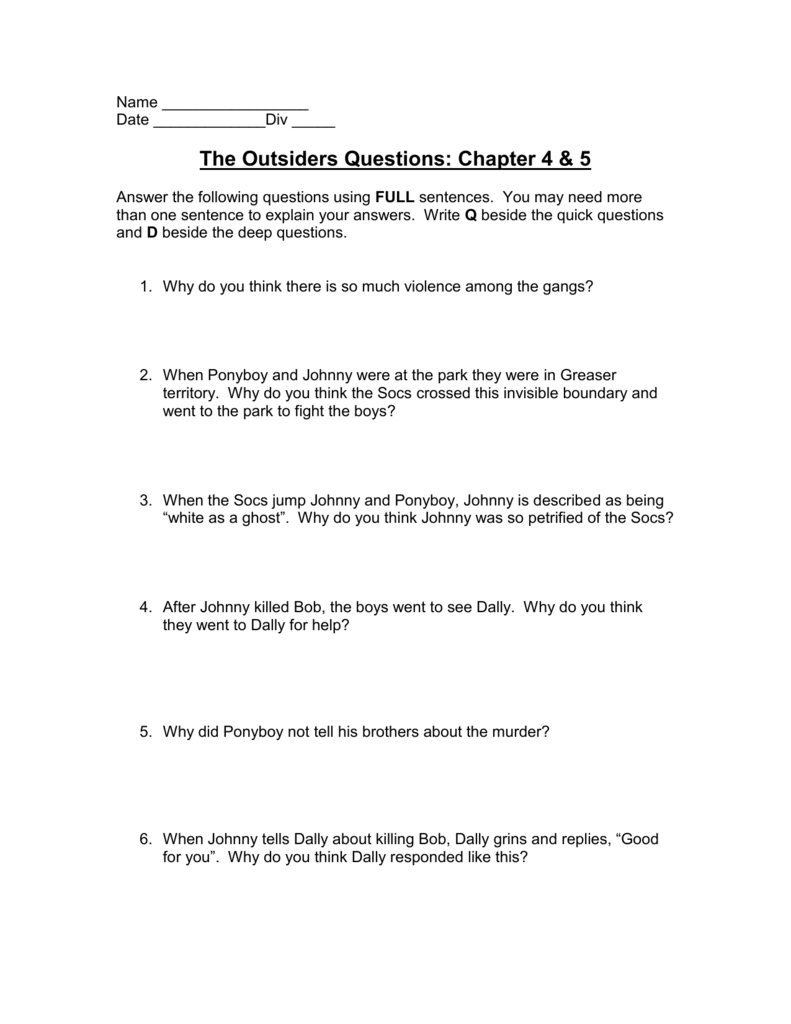 The outsiders chapter 2 questions and answers