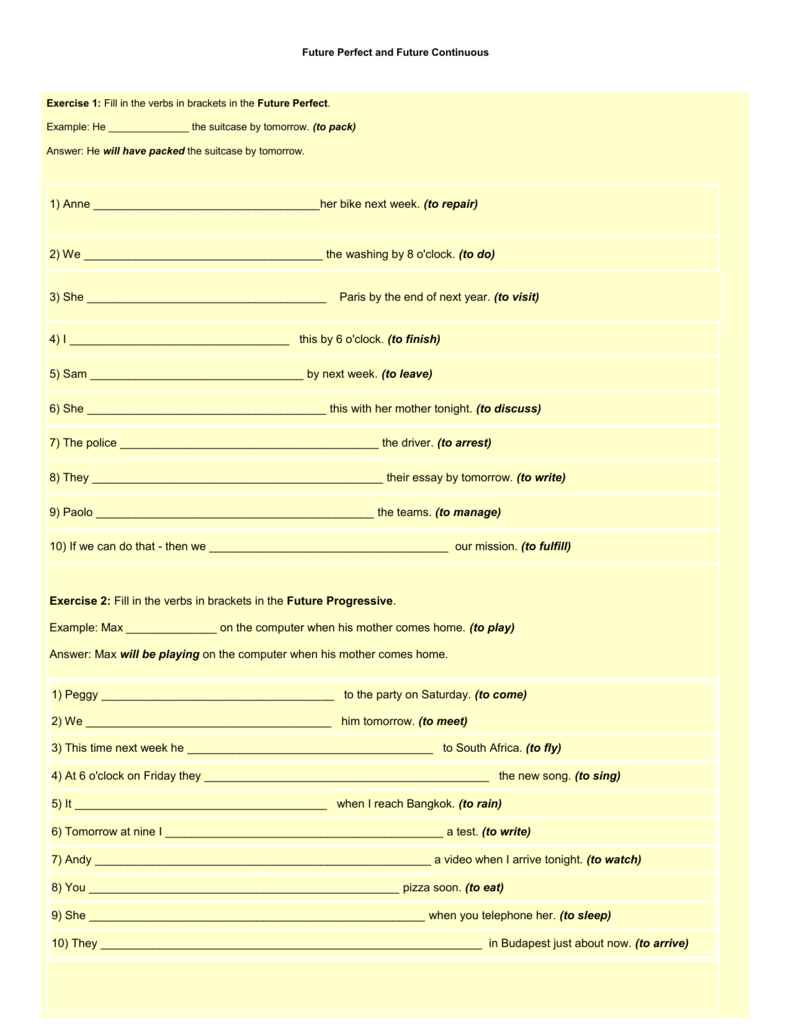 exercise 4 future perfect and future continuous