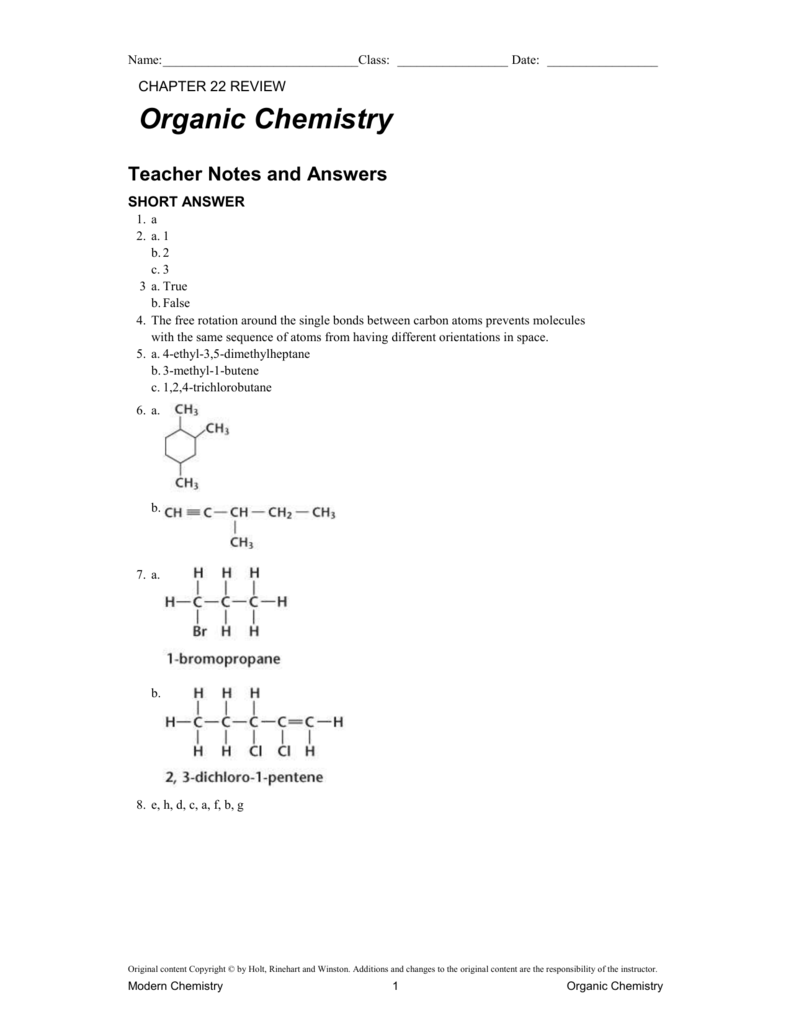 chapter 21 review - Organic Chemistry Regarding Organic Chemistry Worksheet With Answers