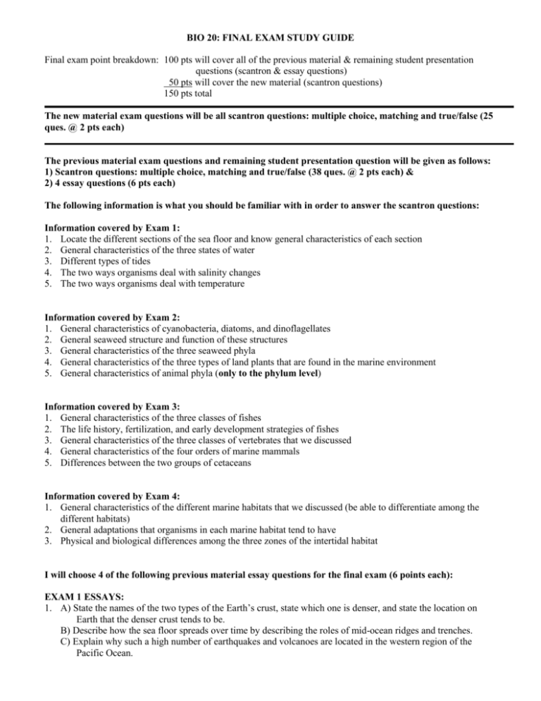 BIO 20 FINAL EXAM STUDY GUIDE