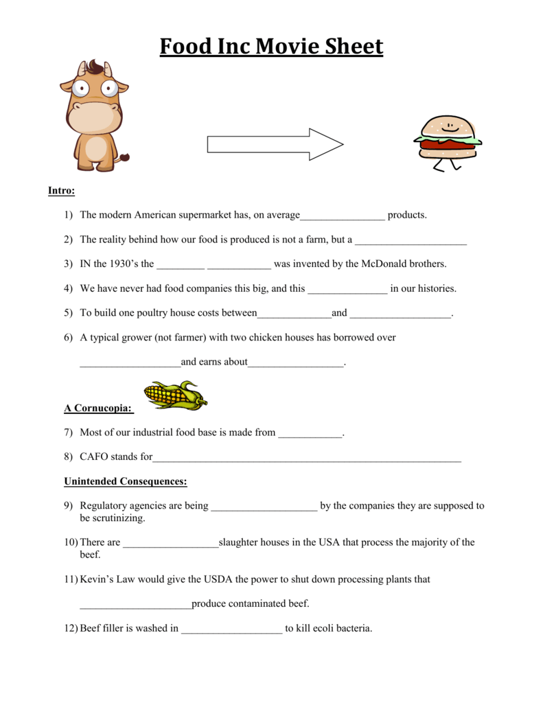 Food Inc  Movie Sheet In Food Inc Movie Worksheet