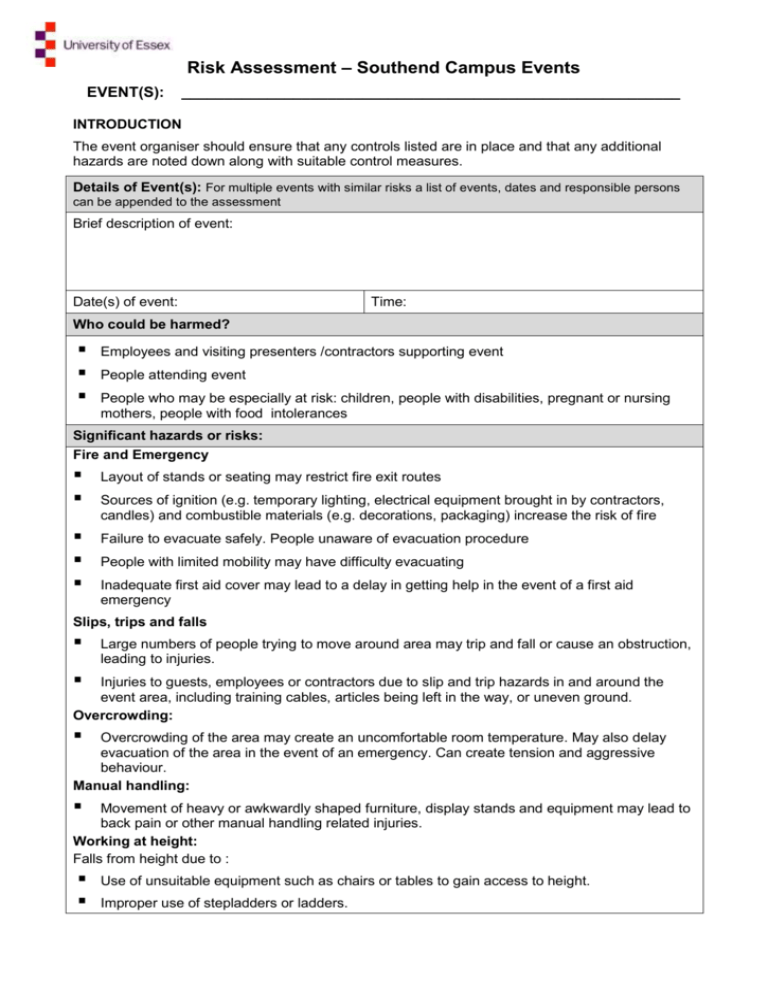 Risk assessment - event