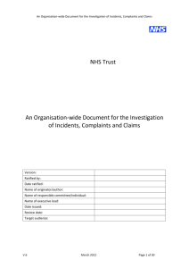 Document for Investigation of Incidents Complaints and Claims and