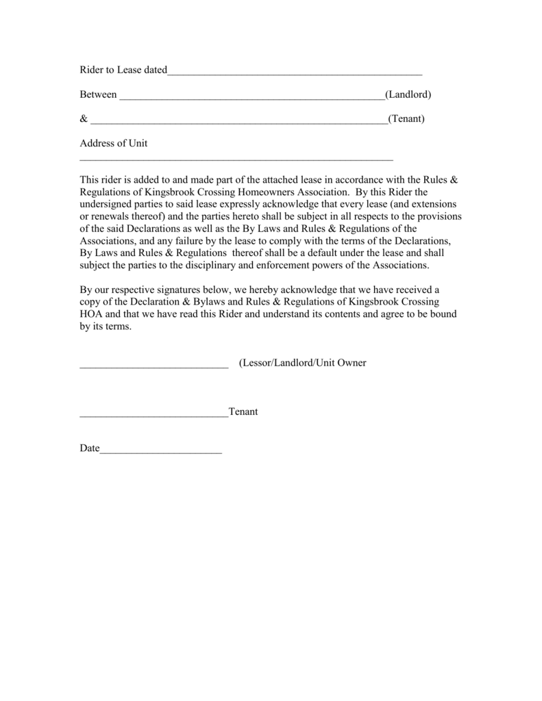 Rider Agreement Template