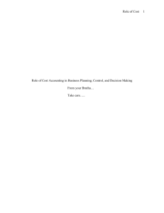 Role of Cost Accouting in Business Planning, Control, and Decision