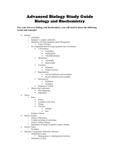 Biology and Biochemistry Study Guide List