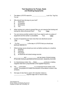 Test Questions for Pumps, Seals and Rotating Equipments