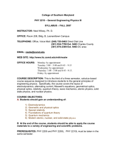 College of Southern Maryland PHY 2210 – General Engineering