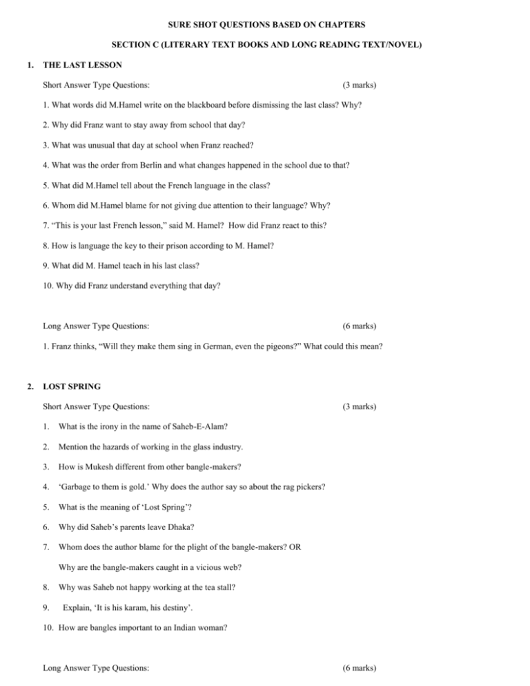 CBSE TEST PAPER-01 Class - 12 English Core (The Last Lesson) General  Instructions: All questions are compulsory Question No.1 to