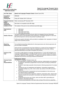 Speech & Language Therapist (Senior Grade) Job Specification