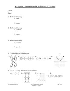 Unit 4 Introduction to Functions PRACTICE TEST 2015 (Word)