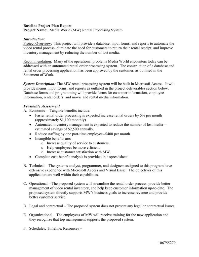 Baseline Project Plan Report