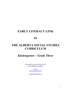 Early Literacy LInk in the Alberta Social Studies Curriculum K