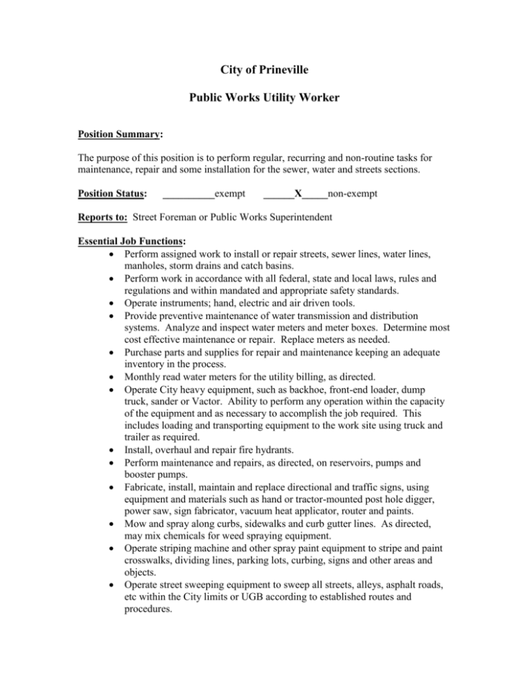 Public Works Utility Worker job description 3