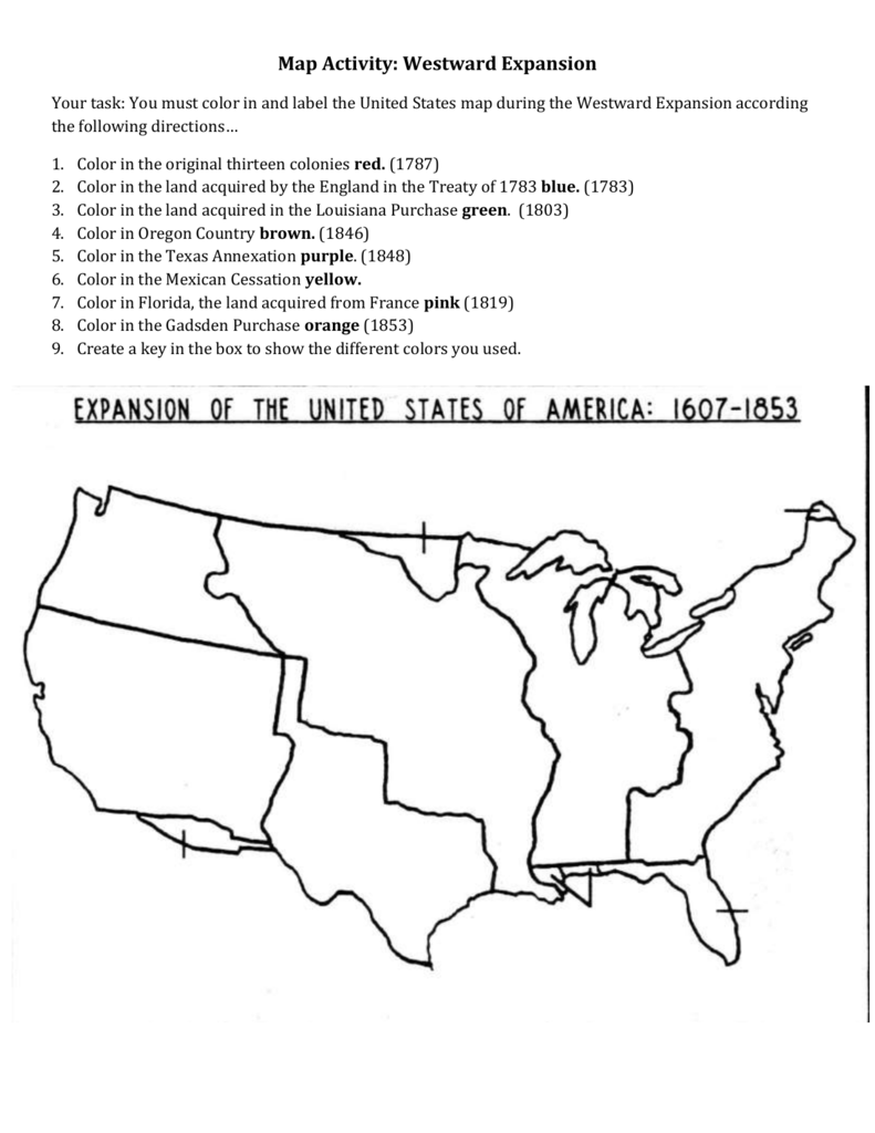 Map Activity Westward Expansion Your Task You Must Color In And