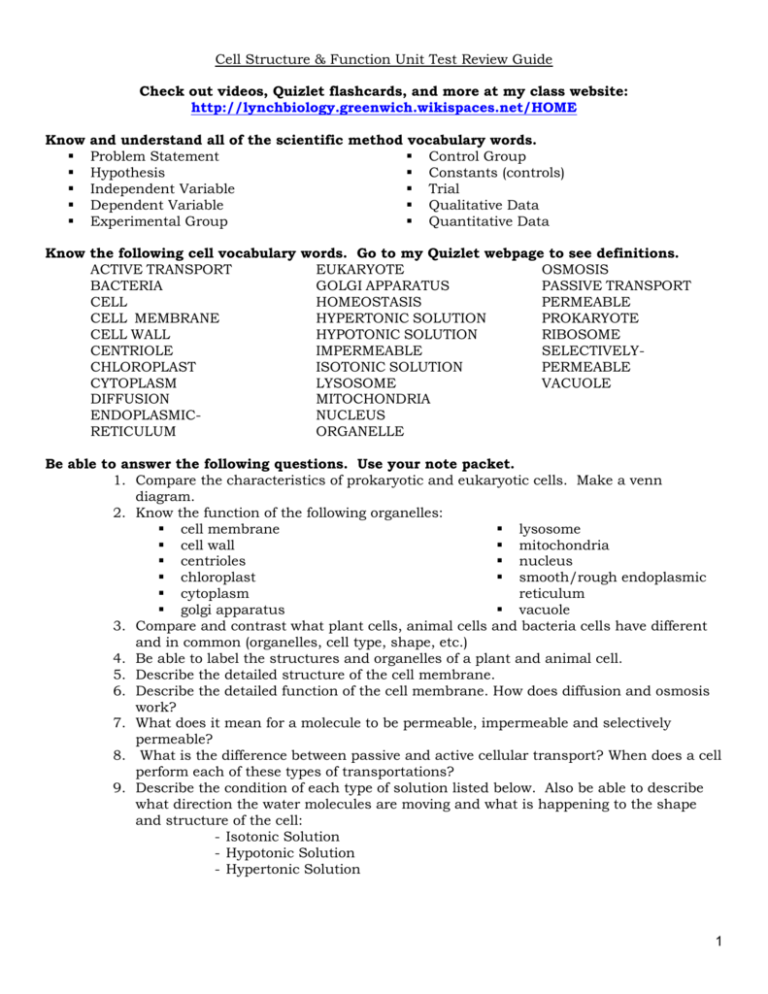 B10 Cell Unit Study Guide