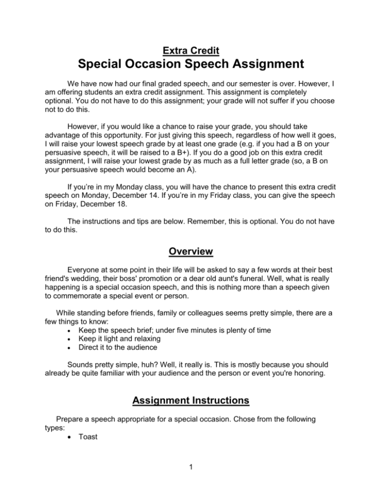 middle school speech assignment
