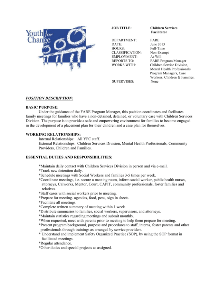 Lifestyle Facilitator Job Description