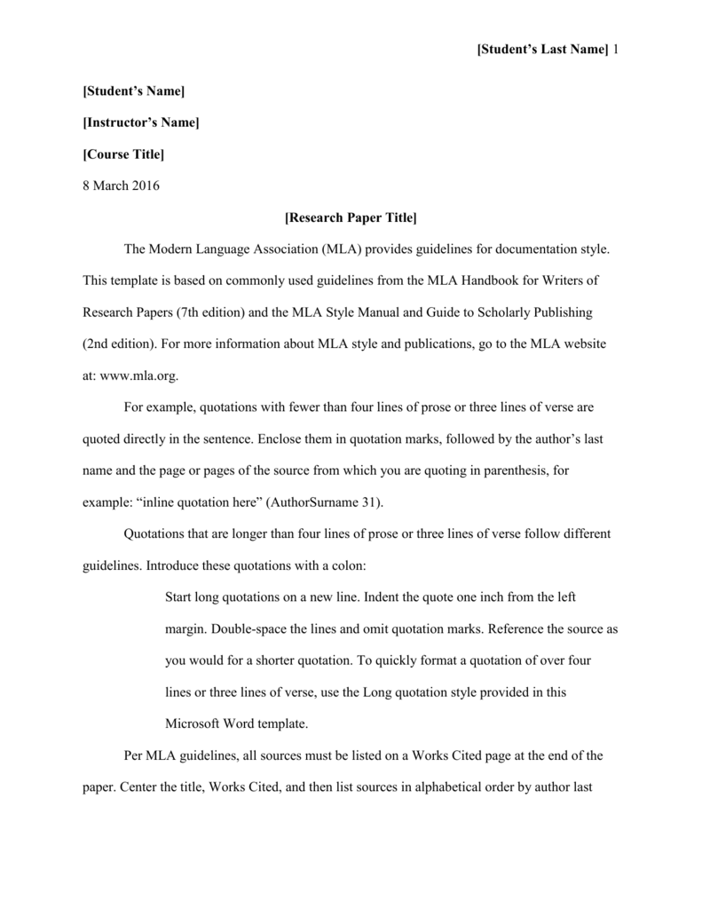 MLA Term Paper Template Pertaining To Mla Format Word Template