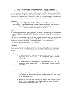 MLA Conventions for Using Parenthetical Citations Worksheet