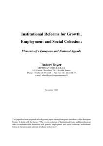 Institutional Reforms for Growth, Employment and Social Cohesion