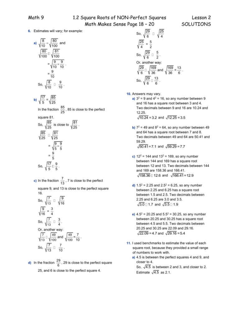 1 2 Square Roots Of NON Perfect Squares Solutions