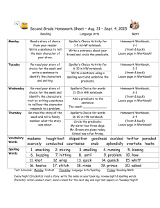 Second Grade Homework Sheet – Aug. 31 – Sept. 4, 2015 Reading