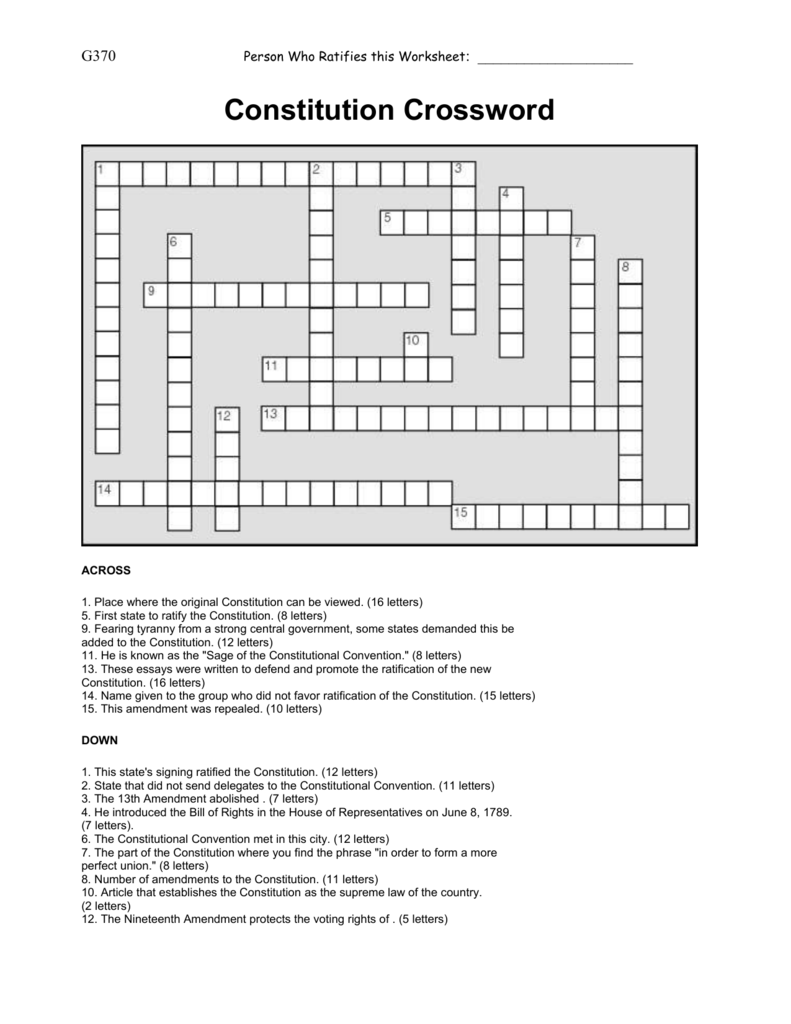 Constitution Crossword Puzzle